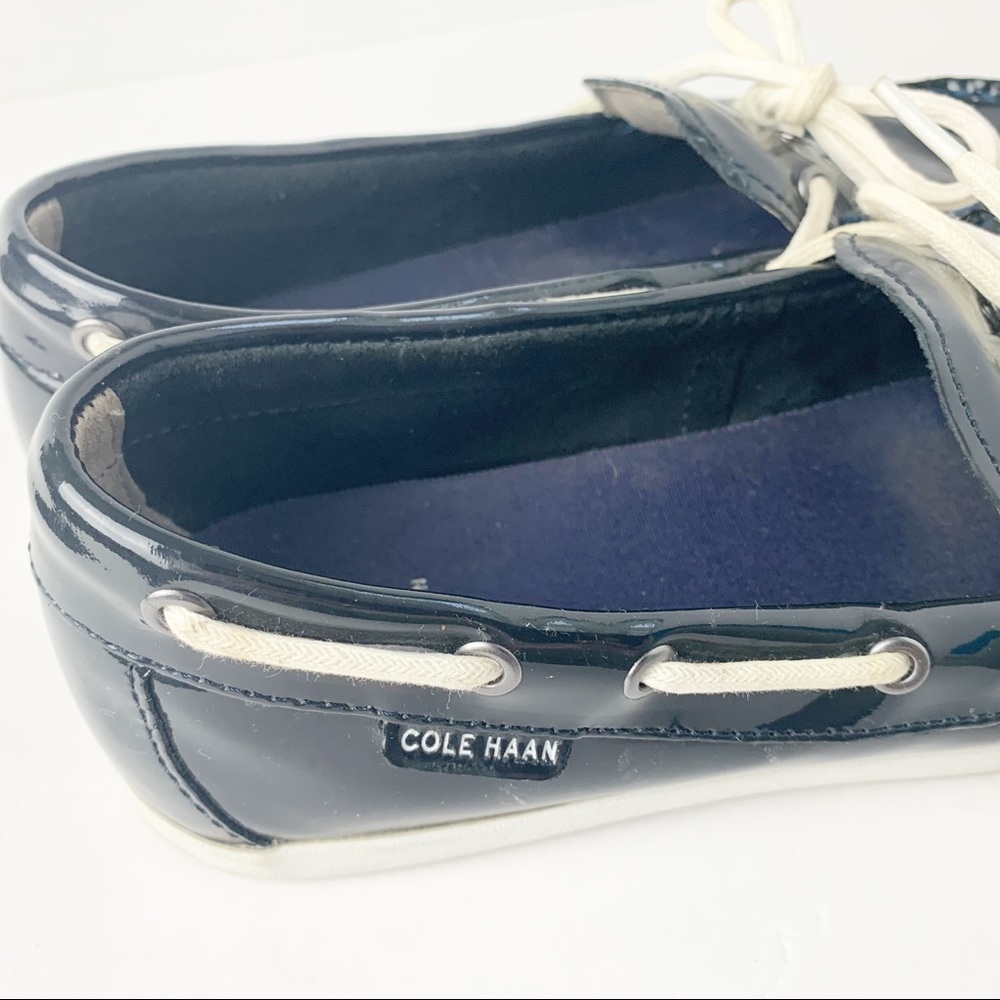 Cole Haan Nantucket Camp Moccasin Navy Patent Leather Loafers Boat Shoes sz 7.5 - Picture 6 of 7